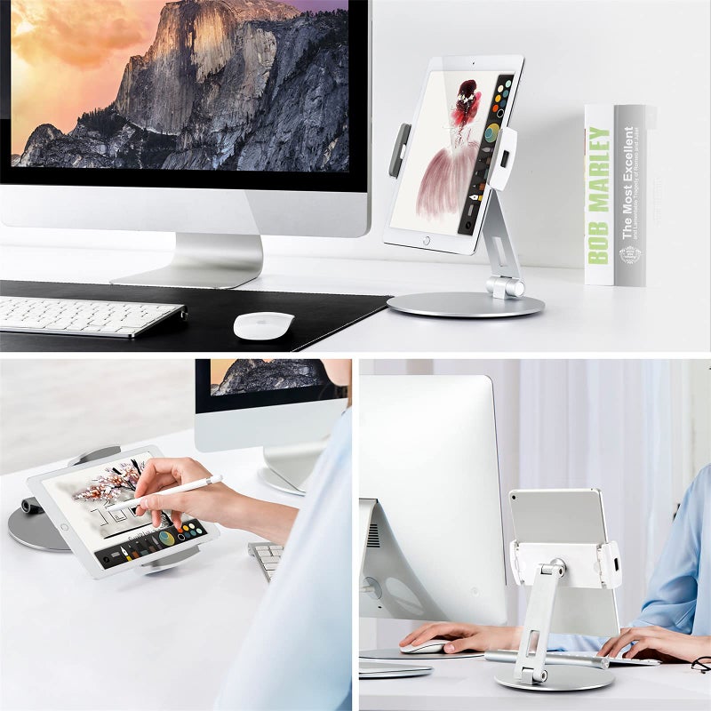 Viozon Tablet Stand and Holders with Adjustable Range and Height Aluminum Stand Compatible with iPad/iPad pro/ipad Mini/Cellphone/Kindle Desk Holder fits 3.5-13inches, 360Â° Swivel Adjustable Base - Image 2
